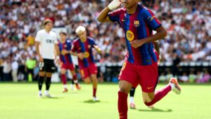 European football: Lamine Yamal’s double powers Barcelona to rout of Valencia