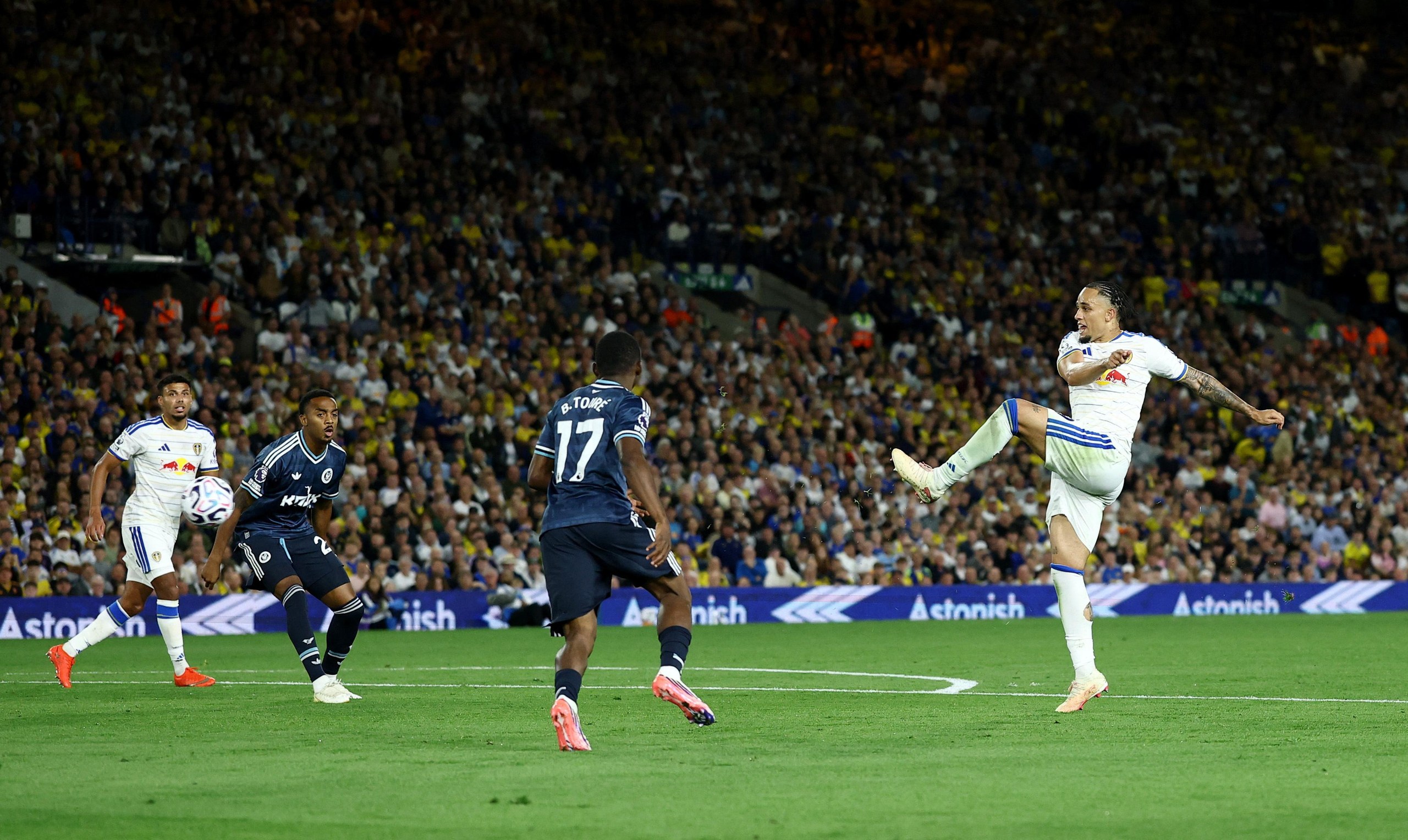 Leeds United's Noah Okafor scores their fourth goal.