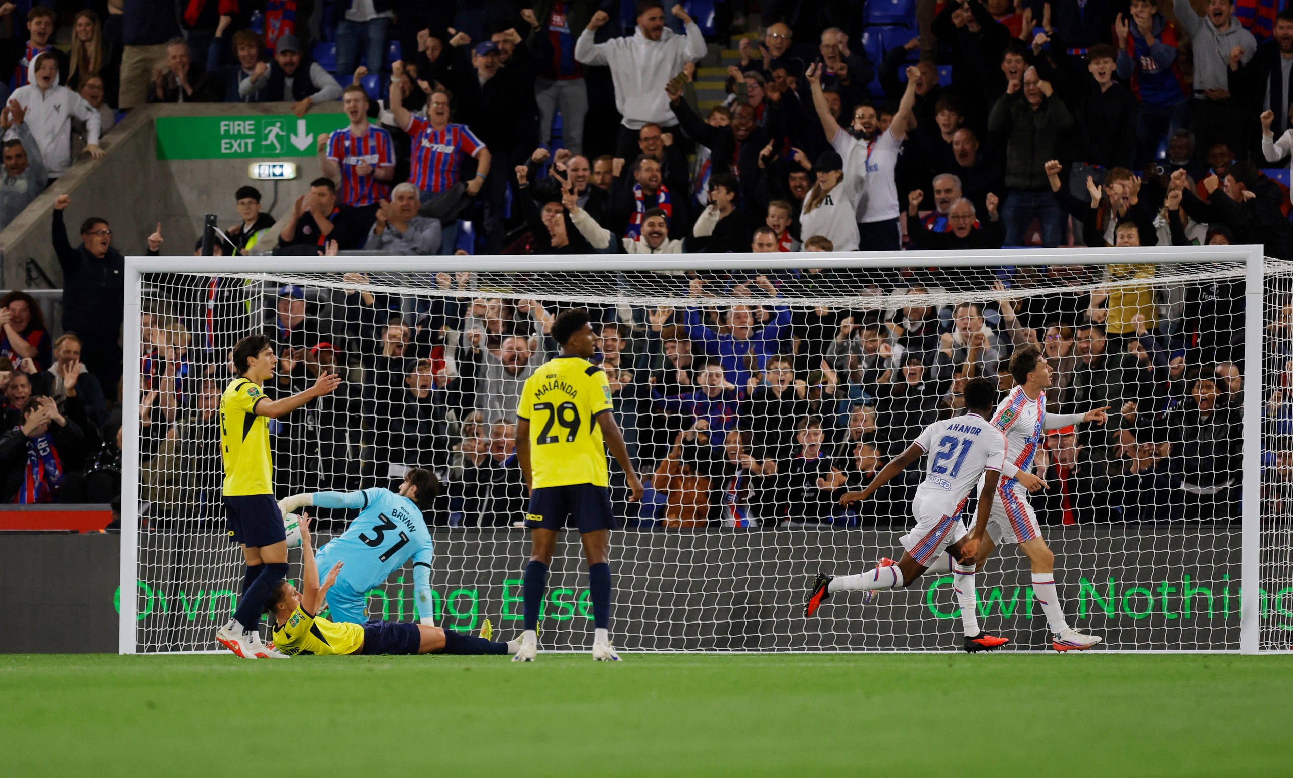 Crystal Palace's Jorgen Strand Larsen celebrates scoring their first goal.