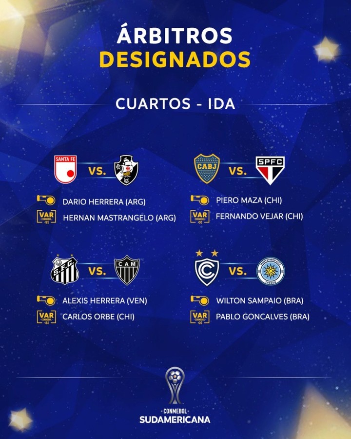 La Conmebol designó a los árbitros para la ida de los cuartos de la Libertadores y Sudamericana
